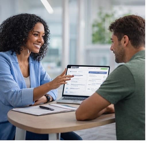 A Career Access Hub advisor walking a participant through his options